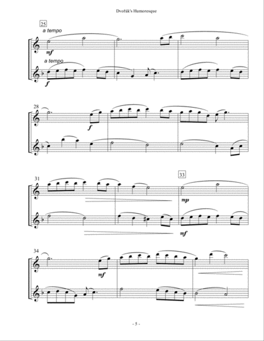 Dvorak's Humoresque - Saxophone Duet Woodwind Duet scores gallery preview page 5