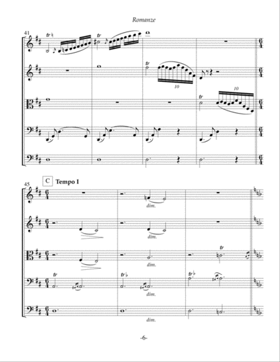 Brahms - Romanze from Sechs Klavierstücke, Op. 118, arranged for string ensemble String Orchestra scores gallery preview page 6
