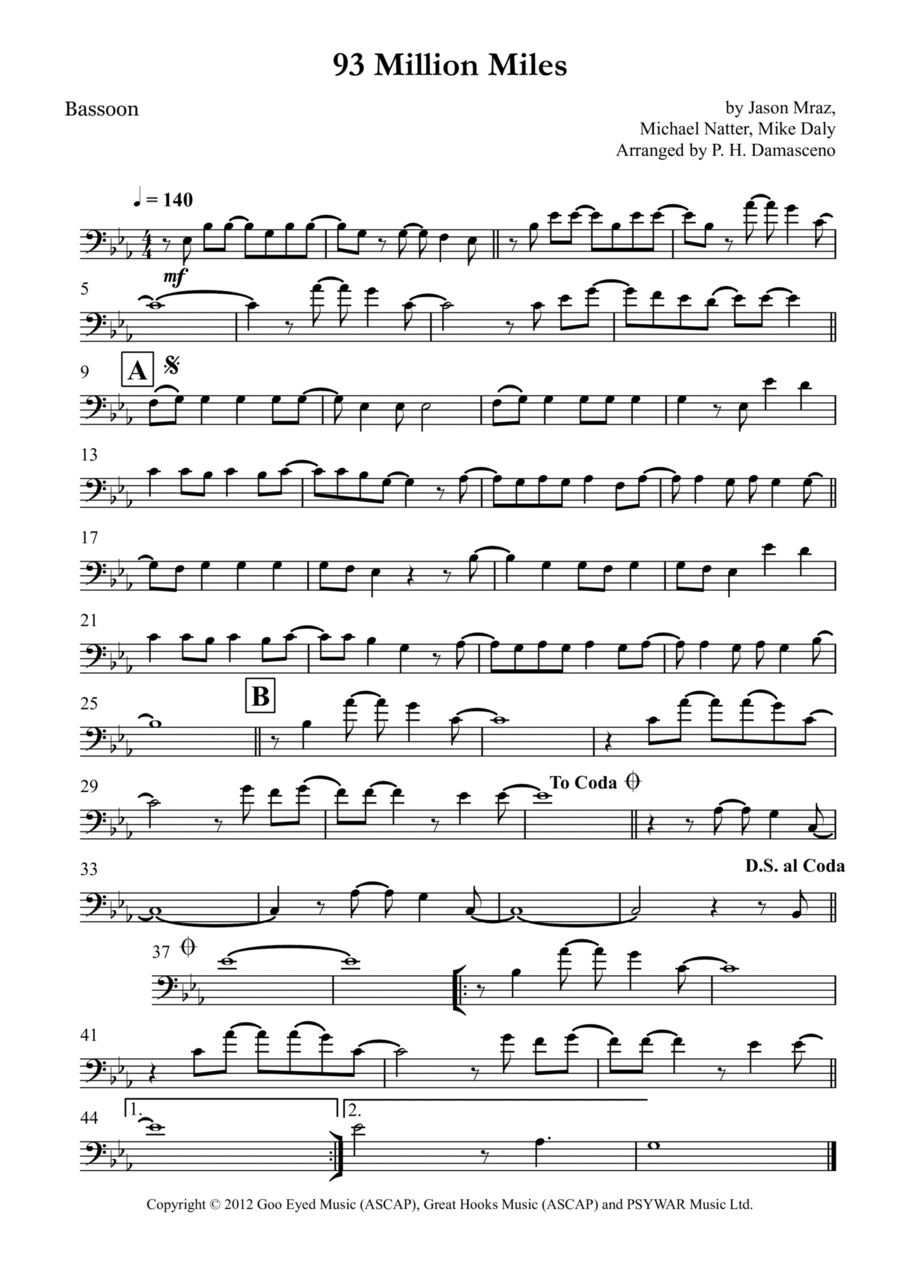 93 Million Miles 93 Million Miles Bassoon Solo scores gallery preview page 1