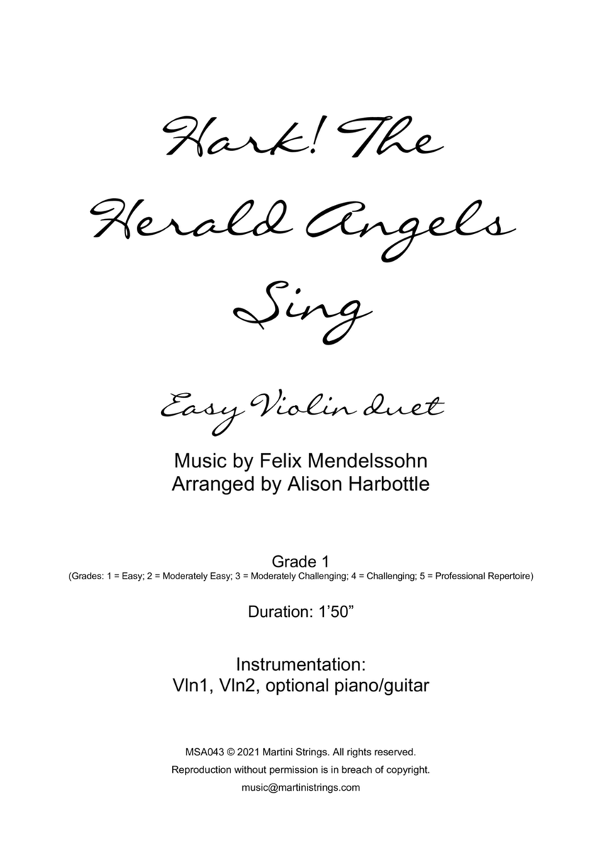 Hark! the Herald Angels Sing - easy violin duet image number null
