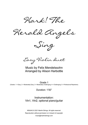 Book cover for Hark! the Herald Angels Sing - easy violin duet