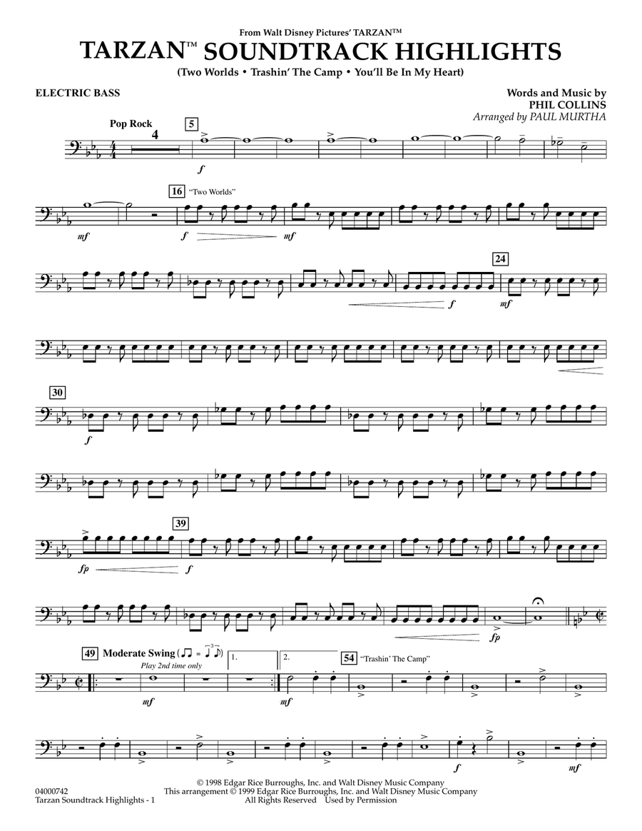Tarzan Soundtrack Highlights (from Disney's Tarzan) (arr. Paul Murtha) - Electric Bass Concert Band scores gallery preview page 1
