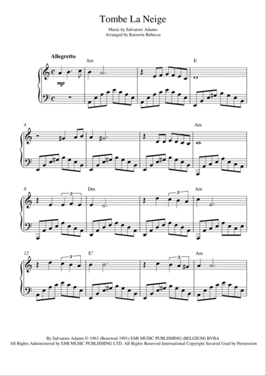 Tombe La Neige Piano Solo scores gallery preview page 1