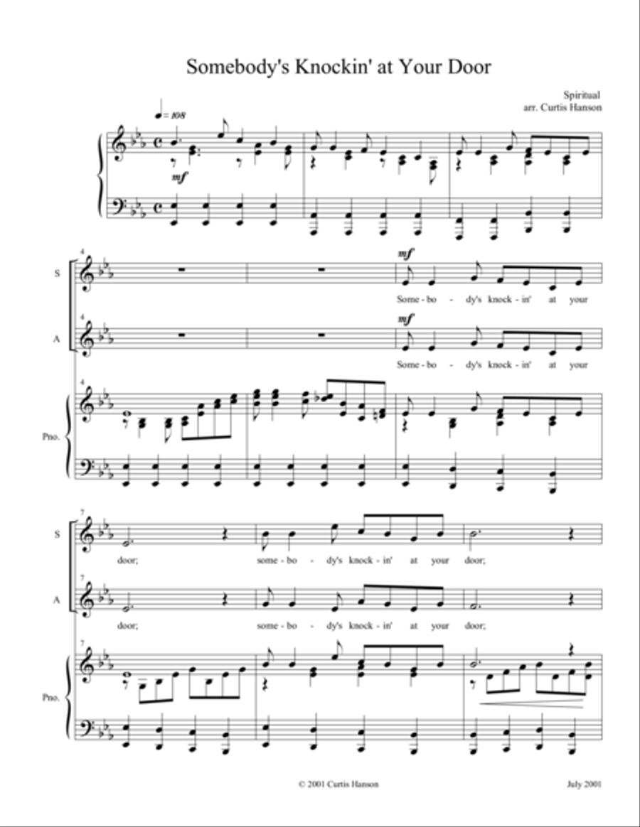 Somebody's Knockin' at Your Door (SATB) 4-Part scores gallery preview page 1