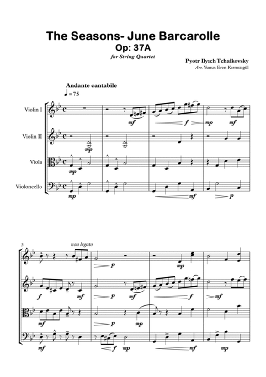 The Seasons- June Barcarolle Op: 37A for String Quartet image number null