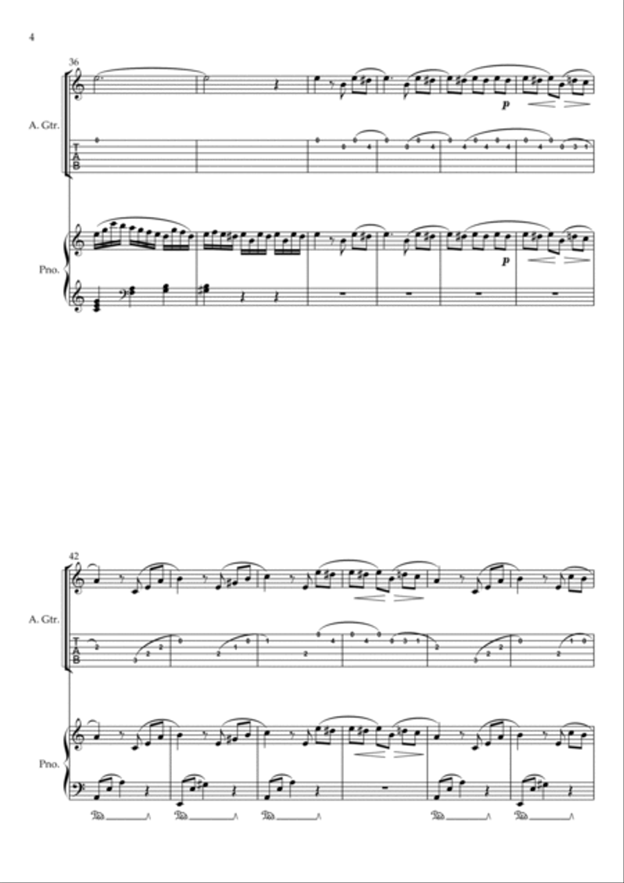 Für Elise (For Elise) - for Guitar (Tab) and Piano accompaniment - with Piano Play along Acoustic Guitar scores gallery preview page 4