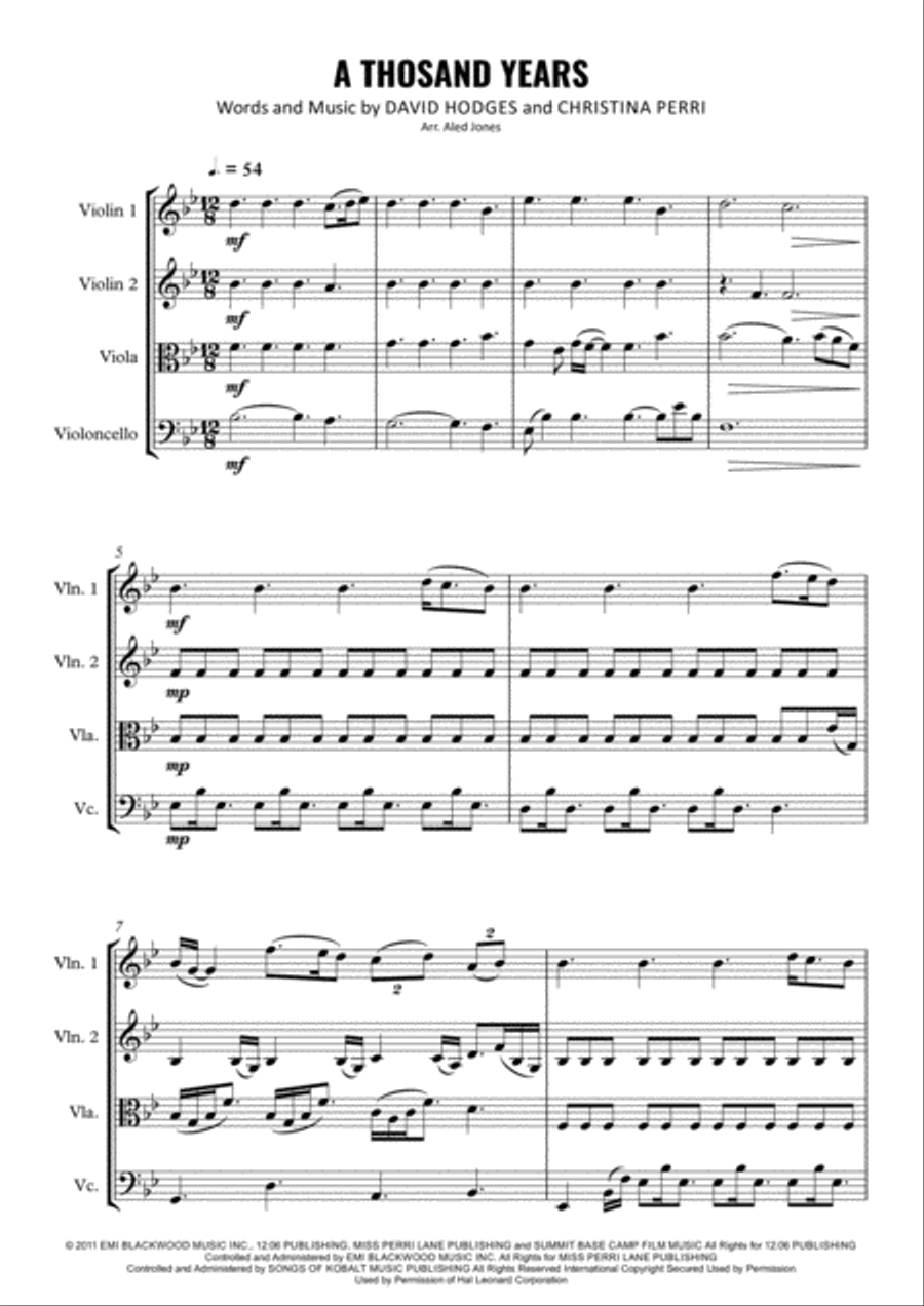 A Thousand Years A Thousand Years String Quartet scores gallery preview page 1