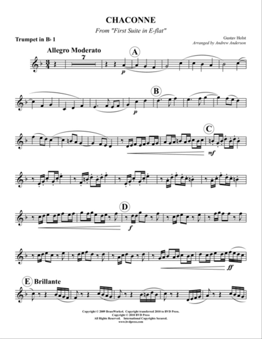 Chaconne from First Suite in Eb for Military Band Brass Quintet scores gallery preview page 5