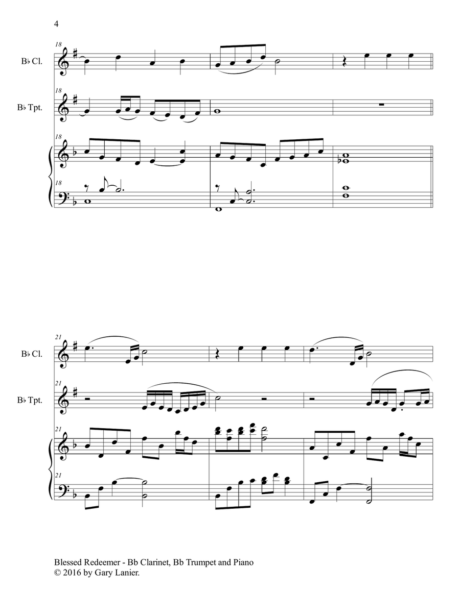 BLESSED REDEEMER(Trio – Bb Clarinet, Bb Trumpet & Piano with Score/Parts) B-Flat Clarinet scores gallery preview page 5