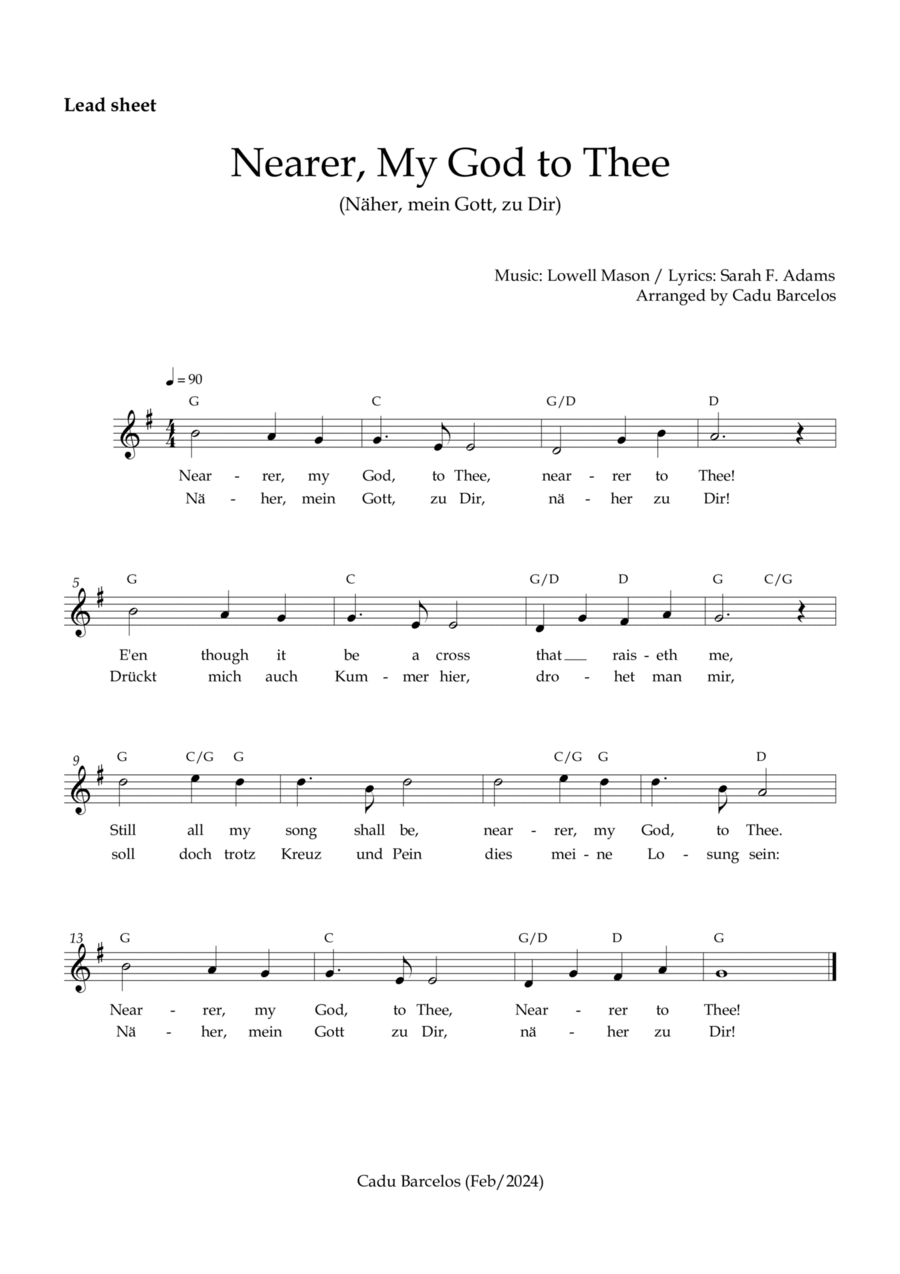 Nearer, My God to Thee _Näher, mein Gott, zu Dir (Lead sheet) Chords FROM TITANIC Easy Piano scores gallery preview page 1