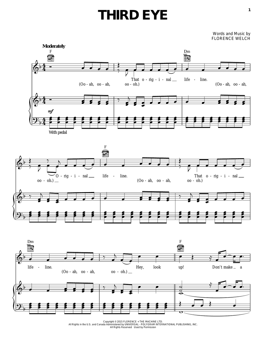 Third Eye Piano, Vocal, Guitar scores gallery preview page 1