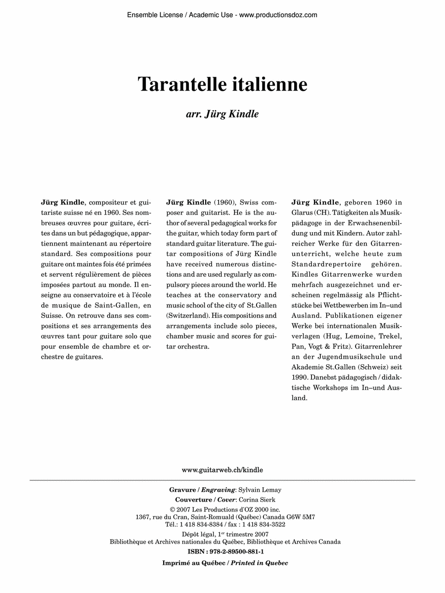 Musique facile pour 4 guitares - Italie (Tarantelle italienne) Guitar Ensemble scores gallery preview page 1