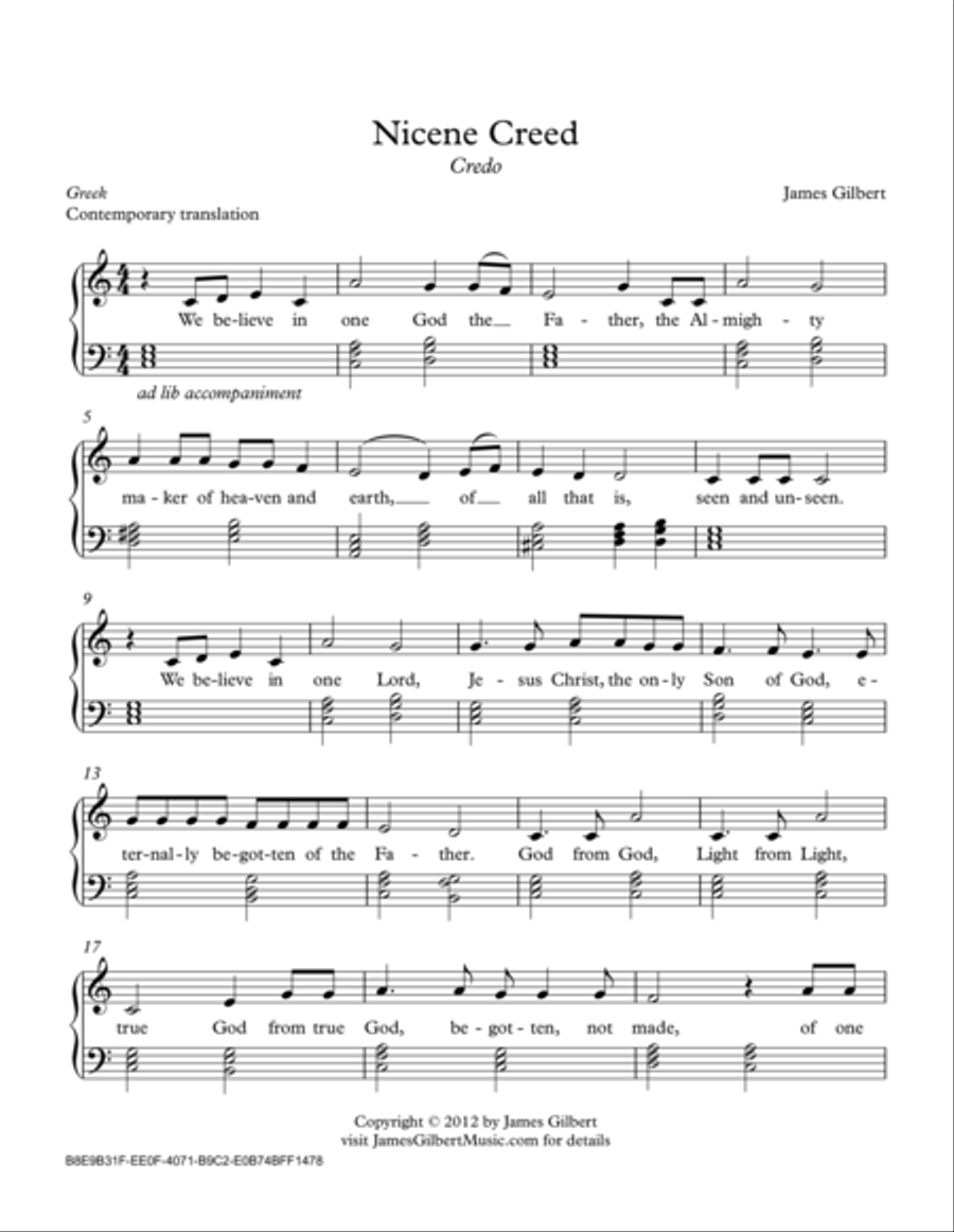 The Nicene Creed (Credo) Unison Choir scores gallery preview page 1