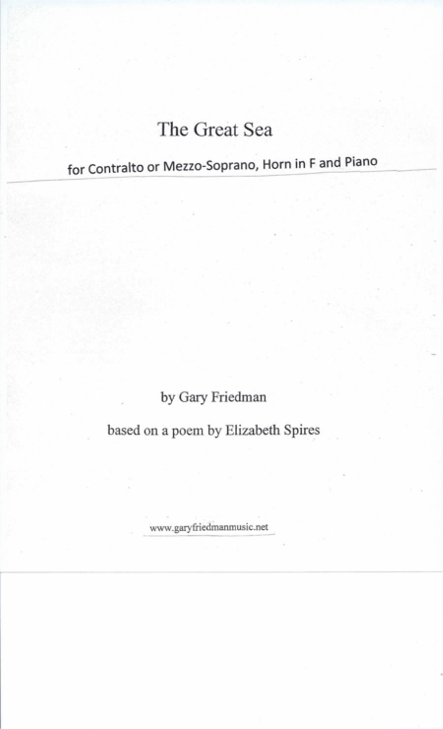 The Great Sea for contralto or mezzo-soprano, horn in F, and piano Small Ensemble scores gallery preview page 1