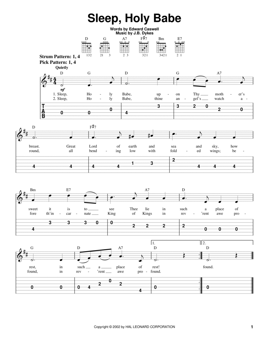 Sleep, Holy Babe Sleep, Holy Babe Guitar Tablature scores gallery preview page 1
