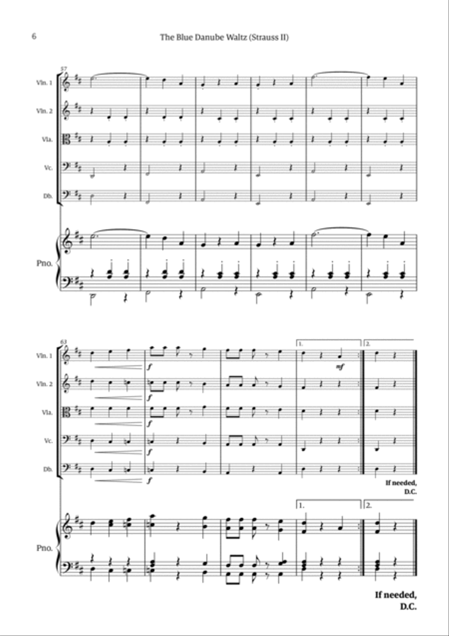 The Blue Danube Waltz String Quintet scores gallery preview page 6