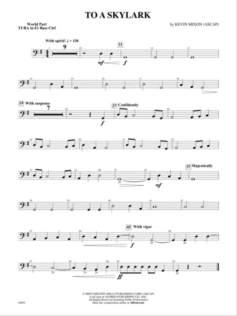 To a Skylark: (World Part) E-flat Tuba B.C. Concert Band scores gallery preview page 1