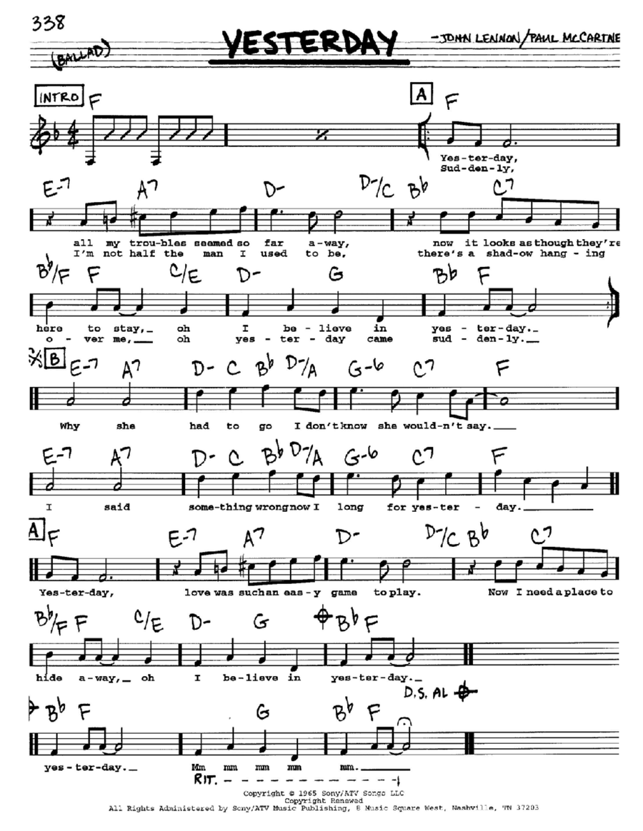 Yesterday Yesterday Voice scores gallery preview page 1