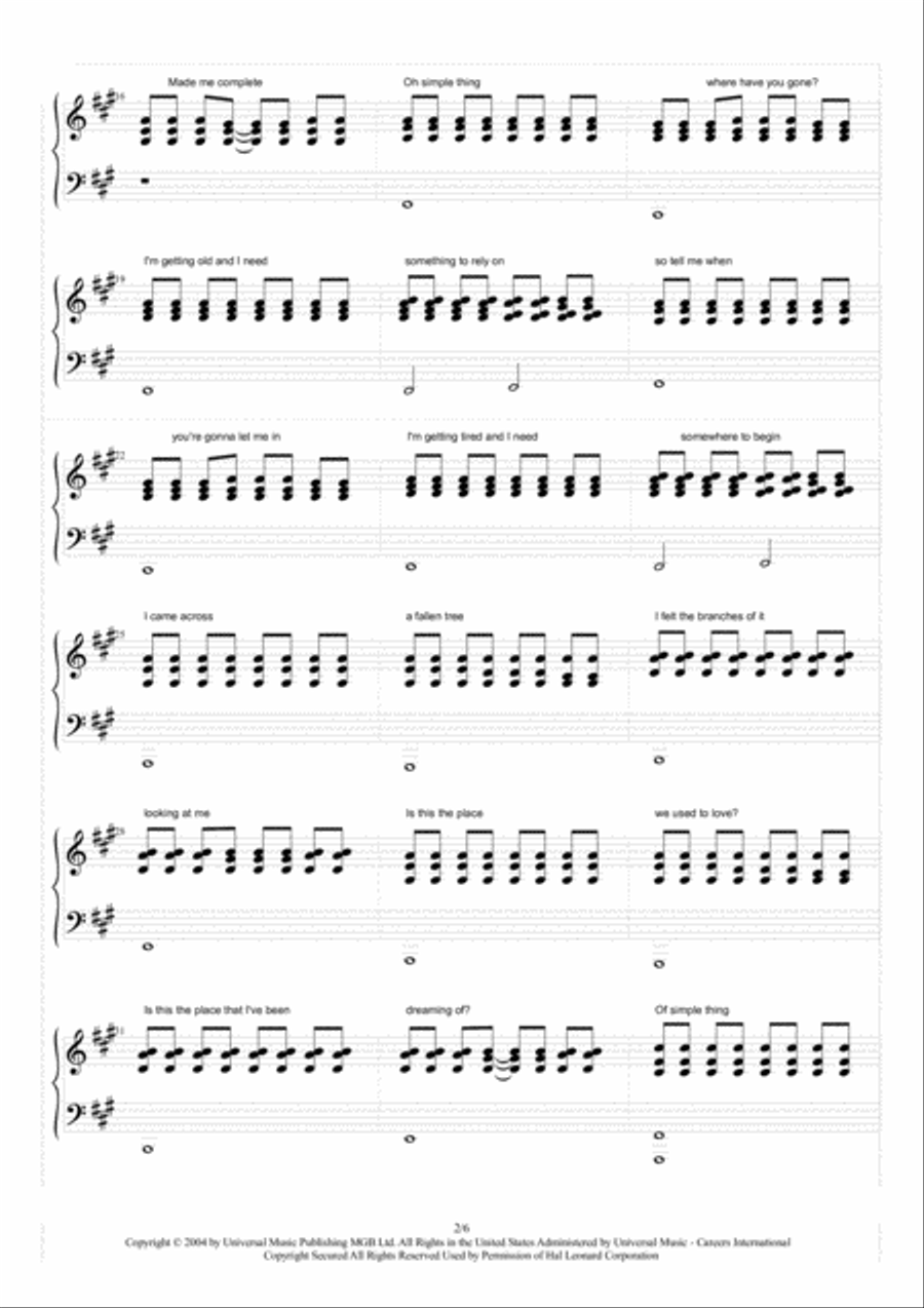 Somewhere Only We Know Easy Piano scores gallery preview page 2