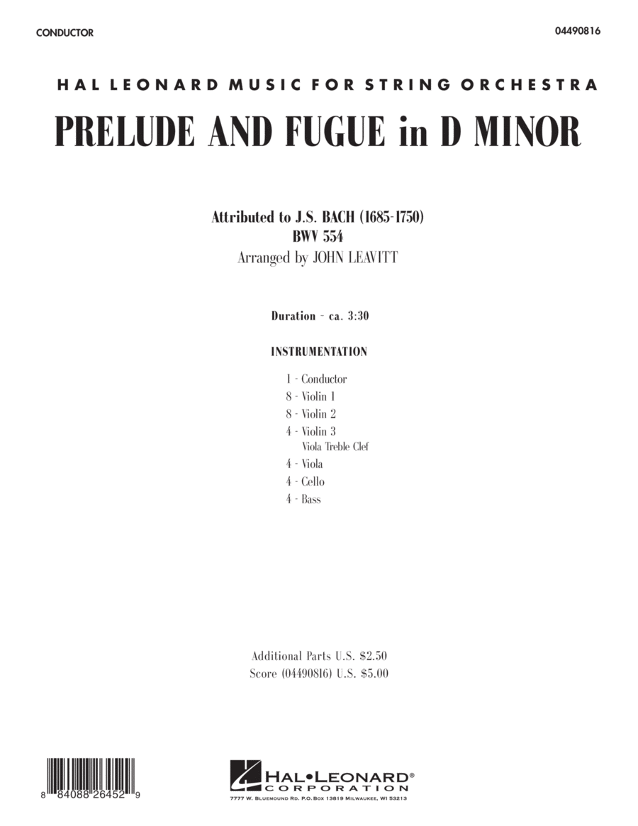 Prelude and Fugue in D Minor - Full Score