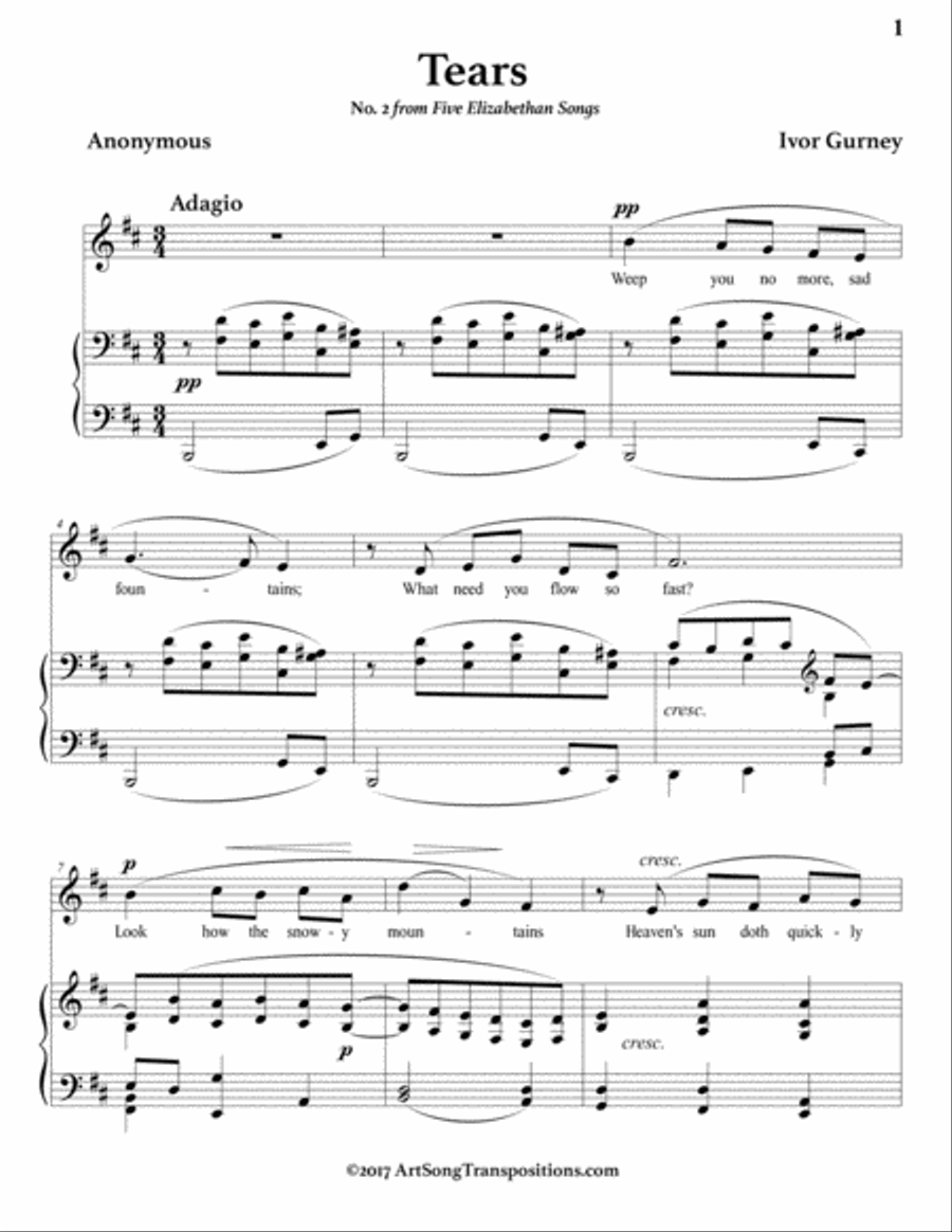 GURNEY: Tears (transposed to B minor) Voice scores gallery preview page 2