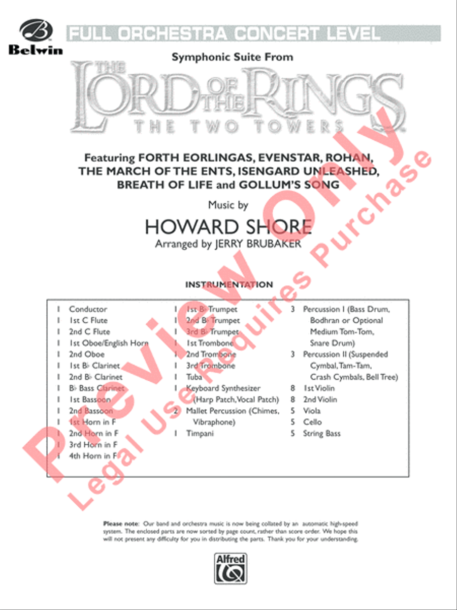 Symphonic Suite from Lord of the Rings: The Two Towers - Conductor Score