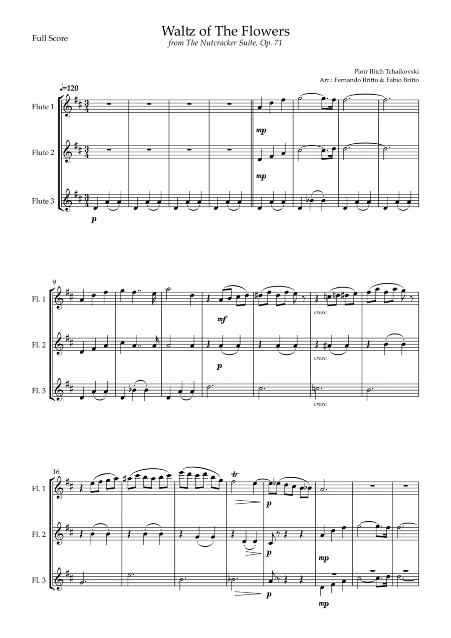 Waltz of The Flowers - from Nutcracker (P. I. Tchaikovsky) for Flute Trio Flute Trio scores gallery preview page 1