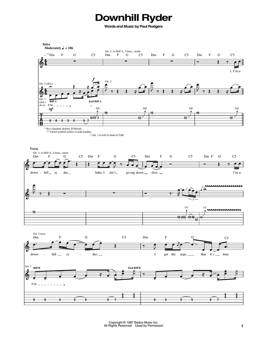 Downhill Ryder Acoustic Guitar scores gallery preview page 1
