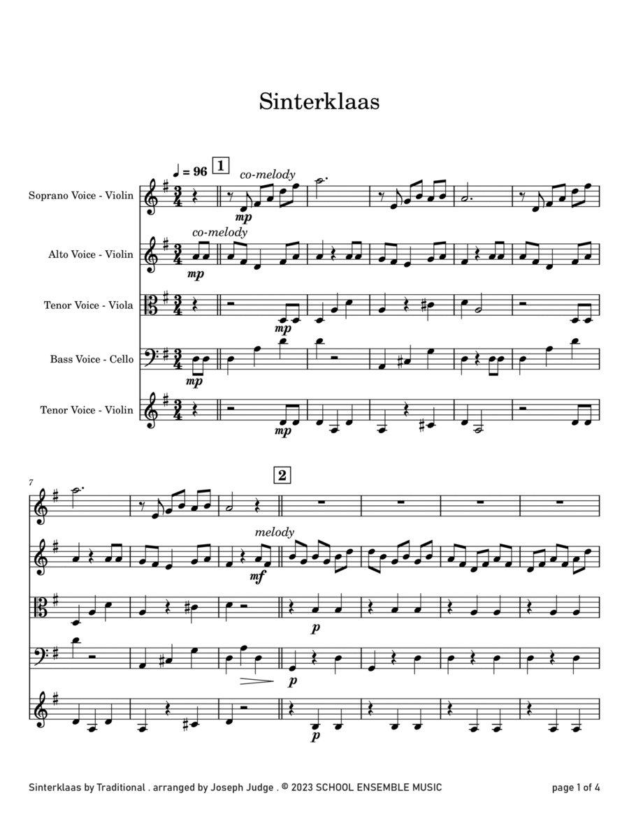 Sinterklaas for String Quartet in Schools image number null