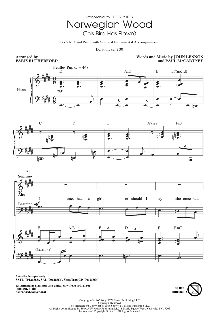 Norwegian Wood (This Bird Has Flown) 3-Part scores gallery preview page 1