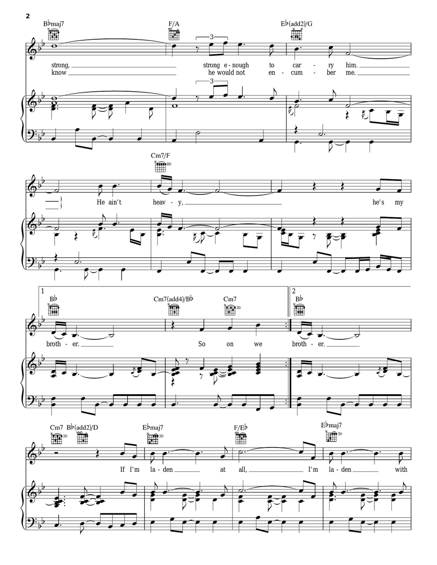 He Ain't Heavy, He's My Brother Piano, Vocal, Guitar scores gallery preview page 2