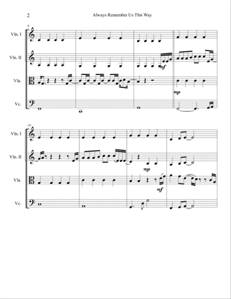 Always Remember Us This Way String Quartet scores gallery preview page 2