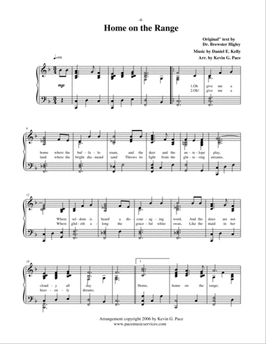 Home on the Range - vocal solo with piano accompaniment or piano solo Unison Choir scores gallery preview page 2