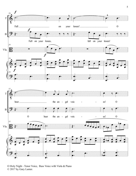 O HOLY NIGHT (Men's Choir - TB with Viola & Piano/Score & Parts included) image number null