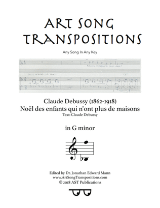 Book cover for DEBUSSY: Noël des enfants qui n'ont plus de maisons (transposed to G minor)
