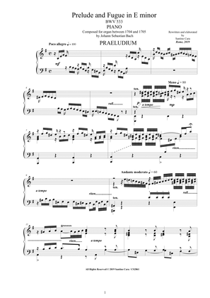 Book cover for Bach - Prelude and Fugue in E minor BWV 533 for Piano
