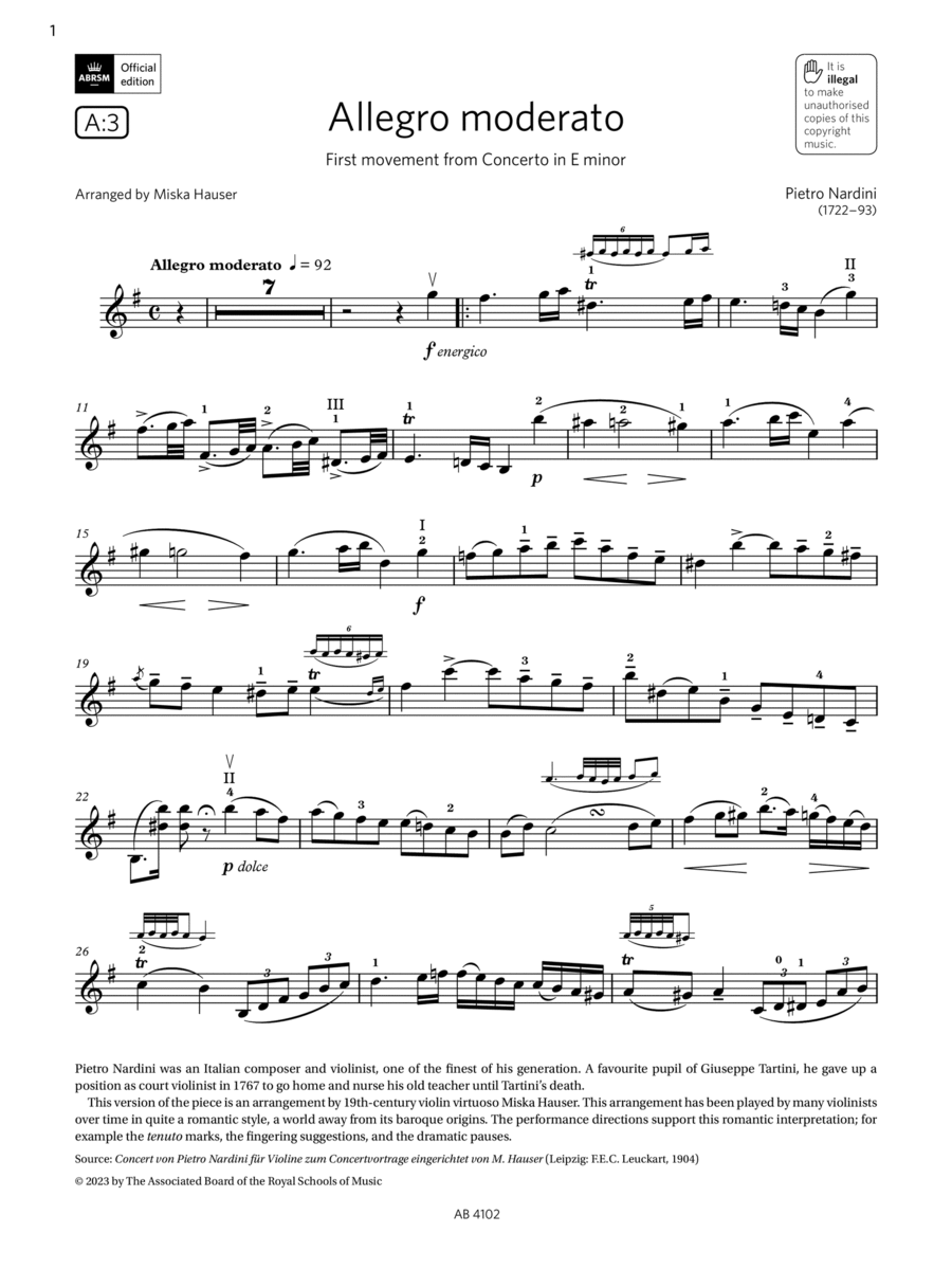 Allegro moderato (Grade 8, A3, from the ABRSM Violin Syllabus from 2024)