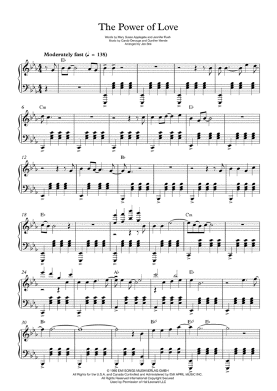 The Power Of Love Piano Solo scores gallery preview page 1