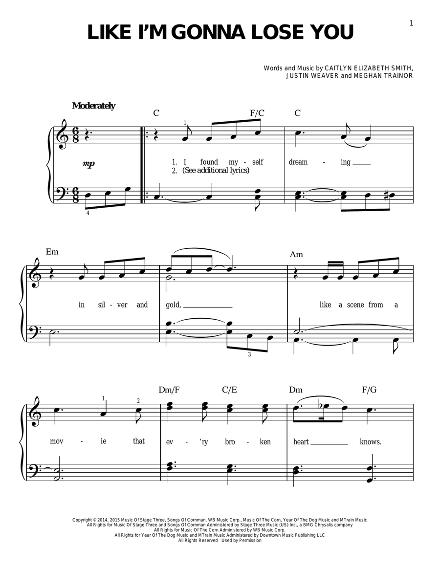 Like I'm Gonna Lose You Easy Piano scores gallery preview page 1