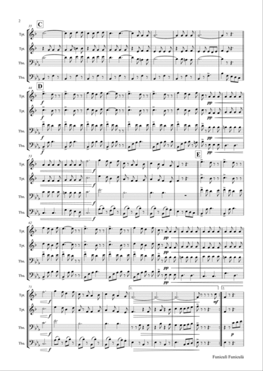 Funiculi Funicula - Italian Evergreen - Brass Quartet Brass Quartet scores gallery preview page 3