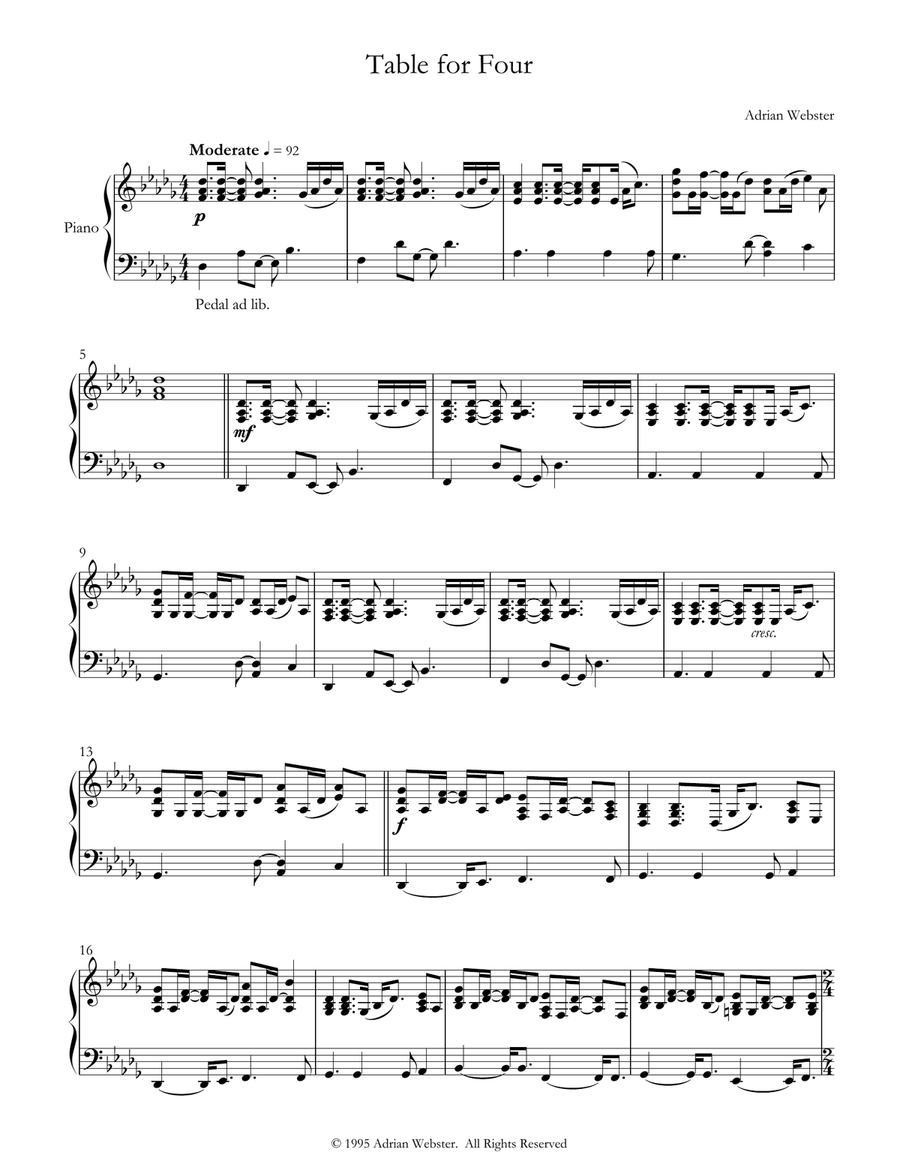 Table For Four - CrusaderBeach - Uplifting Upbeat Piano Solo Piano Solo scores gallery preview page 1