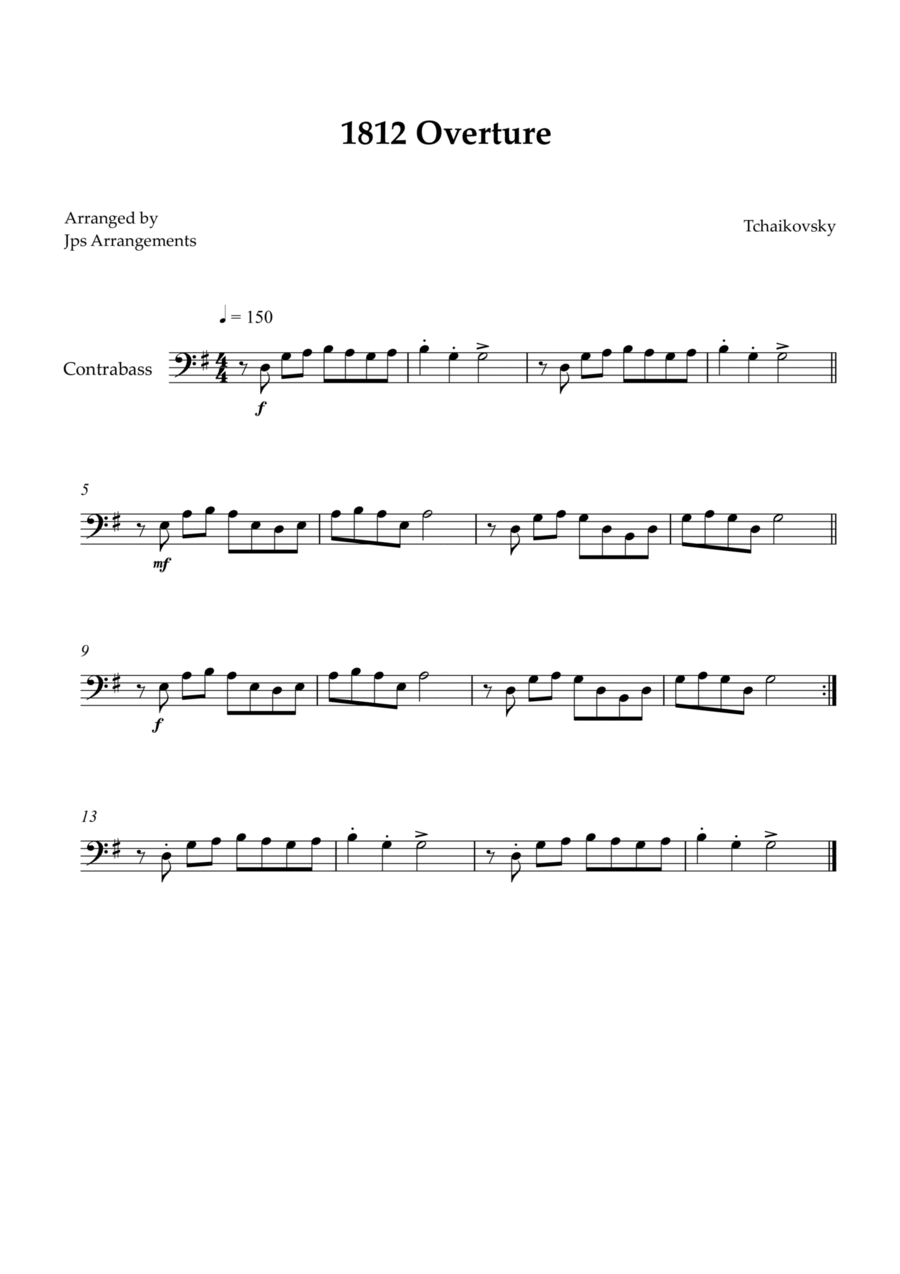 1812 Overture for Contrabass Double Bass scores gallery preview page 1