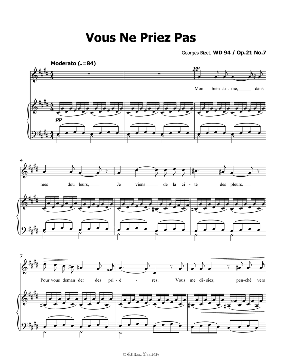 Vous Ne Priez Pas, by Bizet, in c sharp minor Voice scores gallery preview page 3