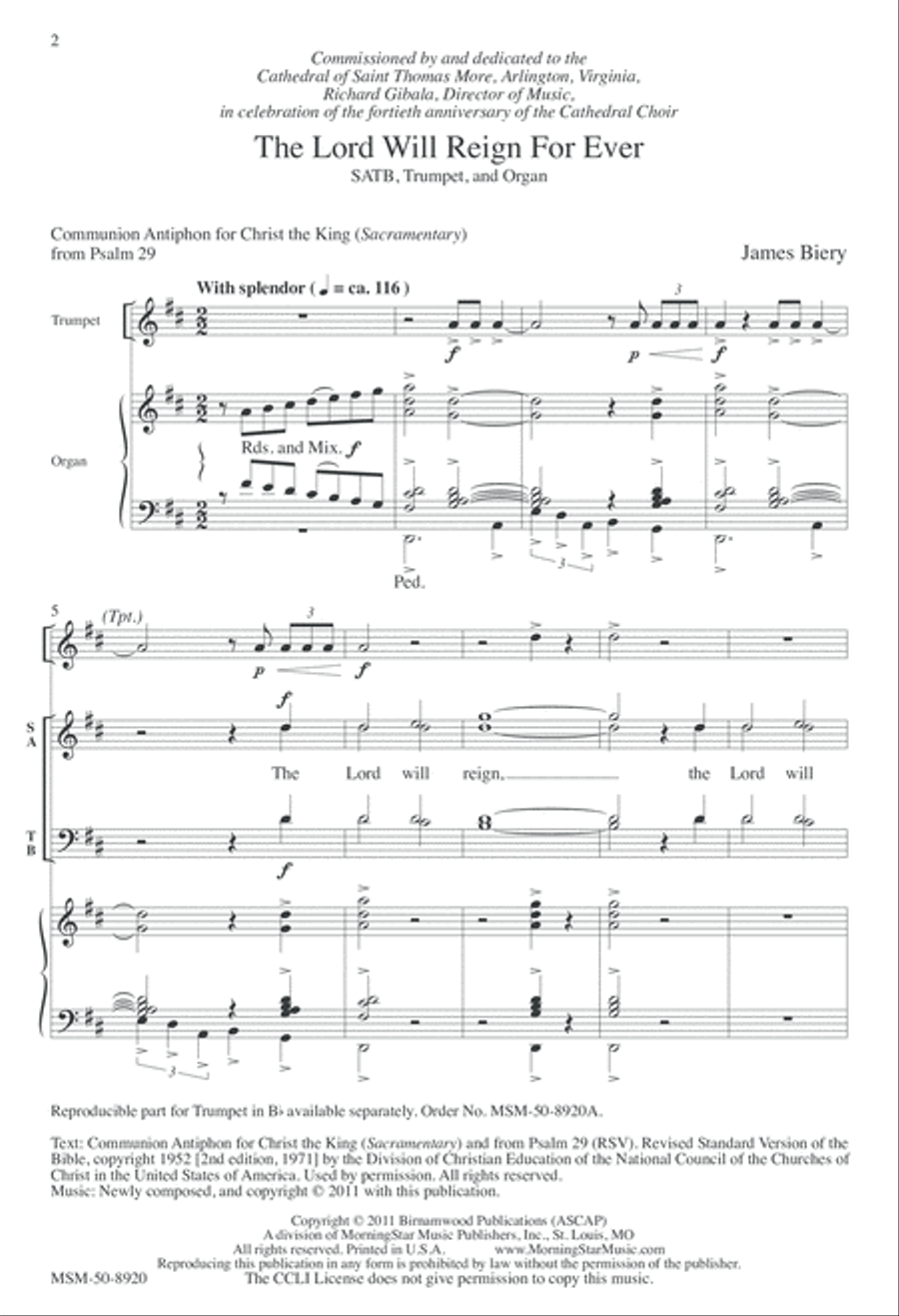The Lord Will Reign For Ever 4-Part scores gallery preview page 2