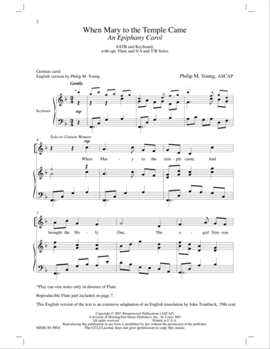 When Mary to the Temple Came 4-Part scores gallery preview page 2
