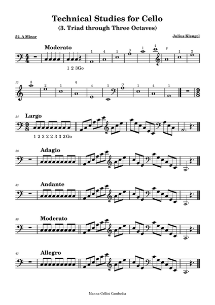 Technical Studies for Cello - A minor (Triad through Three Octaves)