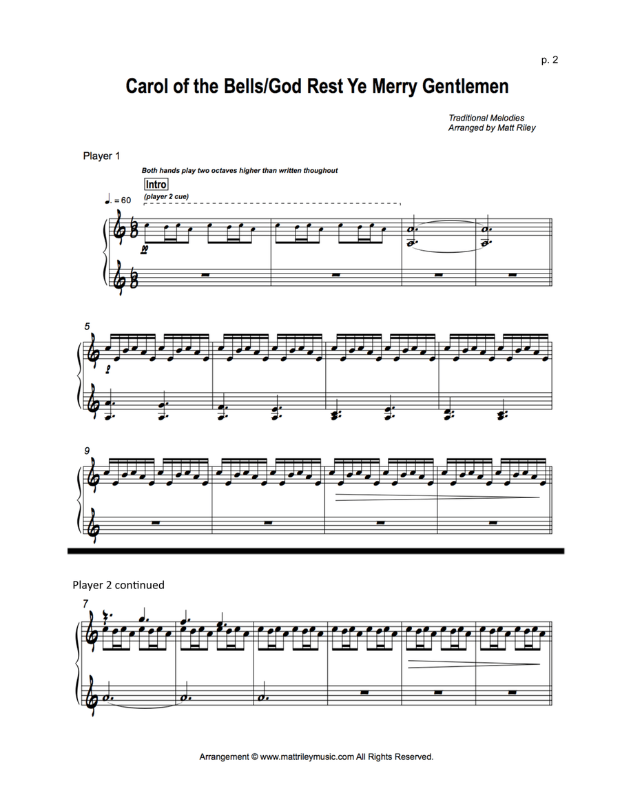 Carol of the Bells / God Rest Ye Merry Gentlemen - 1 Piano, Six Hands Piano Trio scores gallery preview page 2