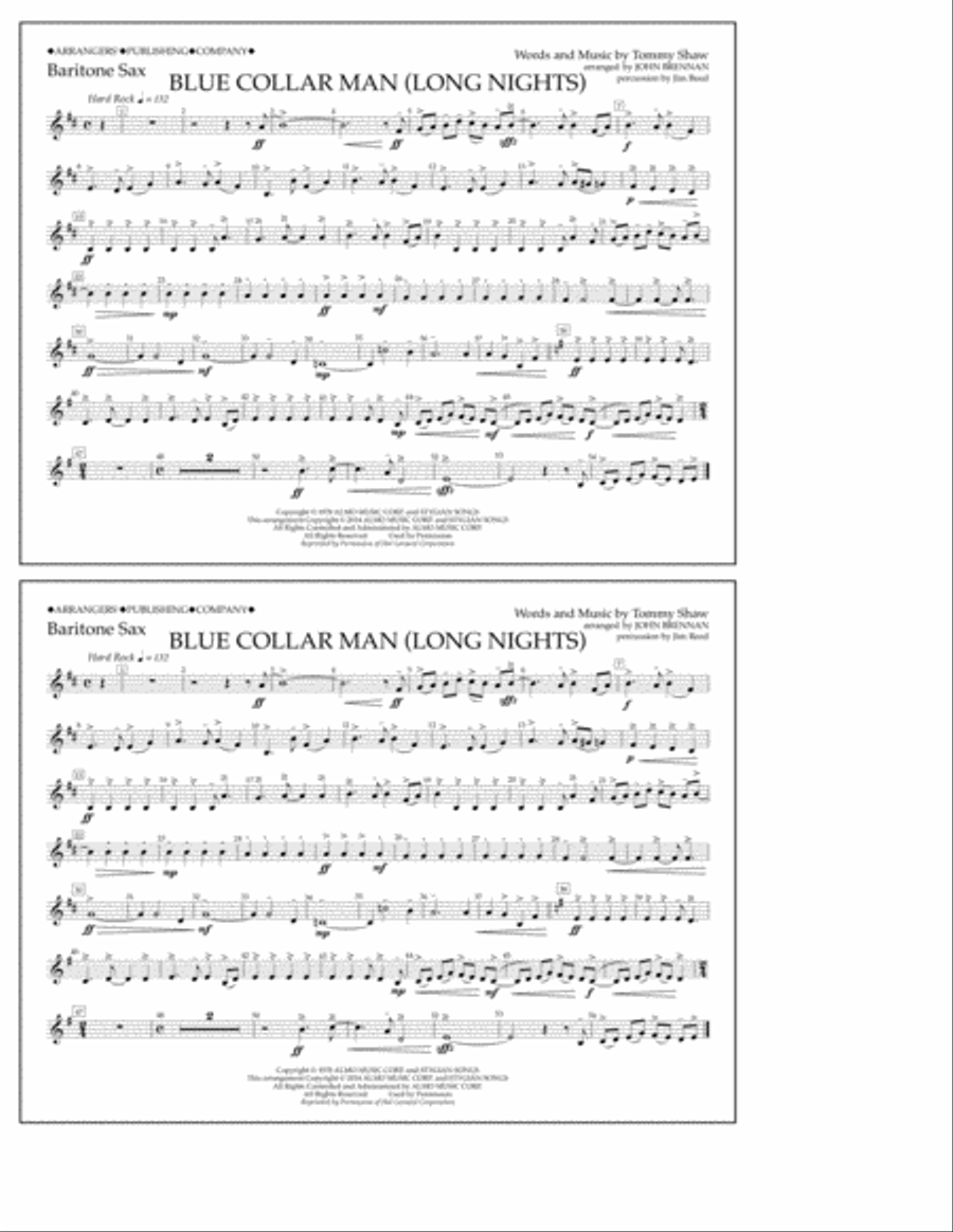 Blue Collar Man (Long Nights) - Baritone Sax Marching Band scores gallery preview page 1