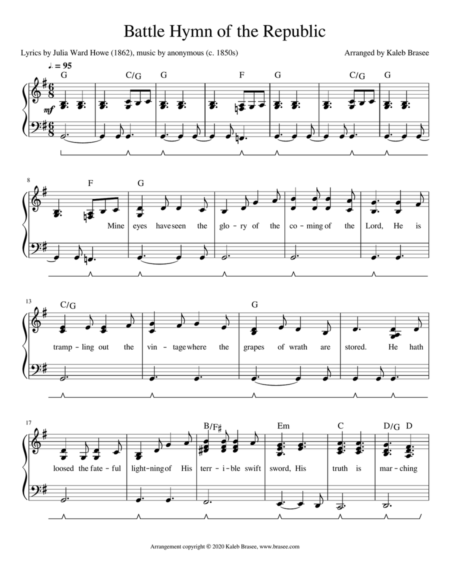 Battle Hymn of the Republic - piano solo with lyrics and chords Piano, Vocal scores gallery preview page 1