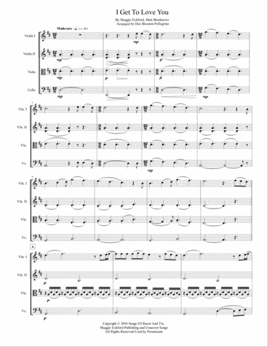 I Get To Love You String Quartet scores gallery preview page 1